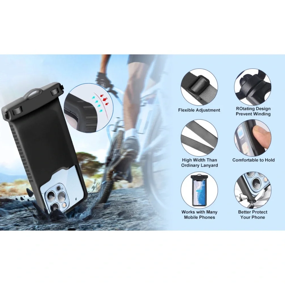 3D Waterproof Phone Case IPX8 Shockproof Phone Pouch Dry Bag Cover Black